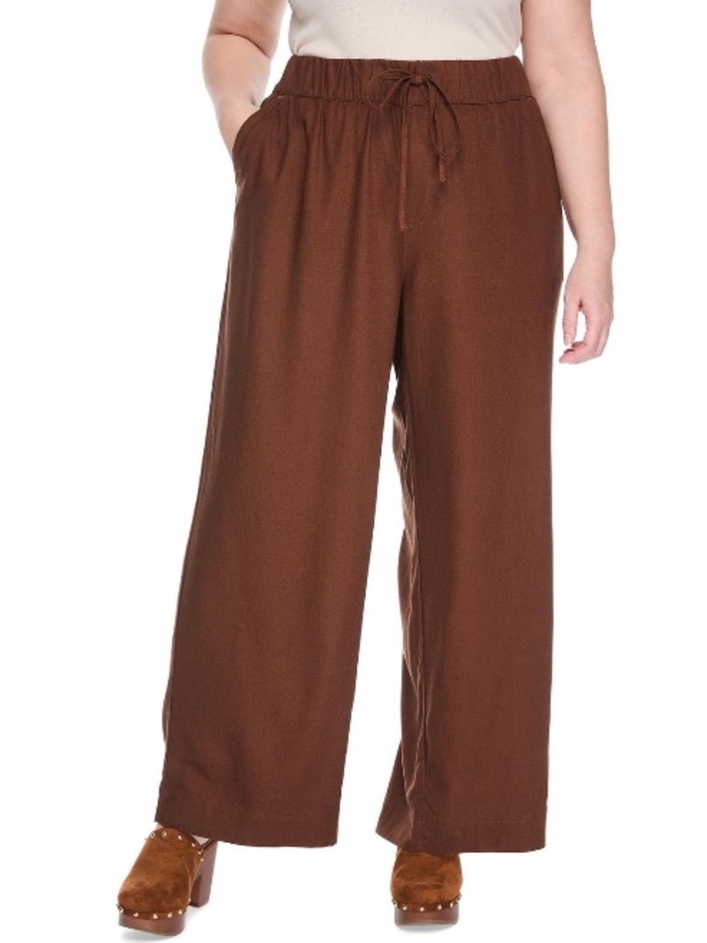 NWT size 20 Lane Bryant Brown Wide-Leg Drawstring Pants linen blend